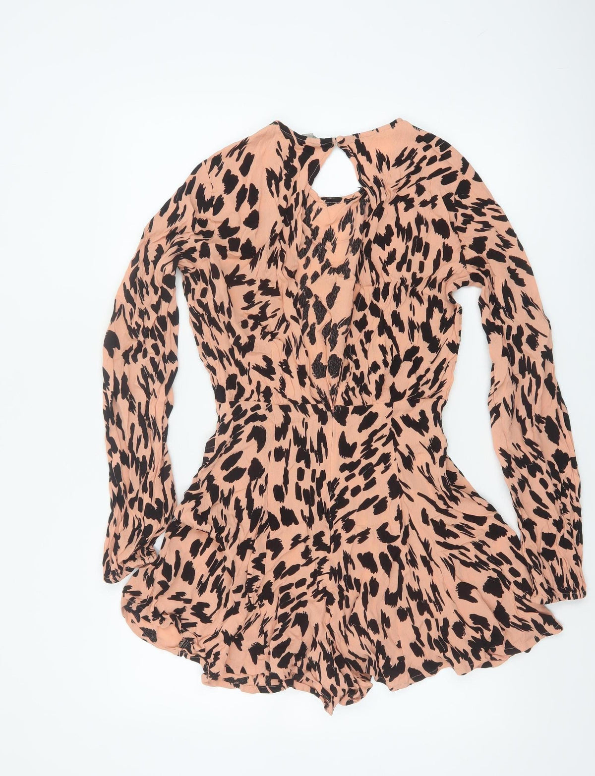ASOS Women Pink Animal Print Long Sleeve Ruffle Playsuit UK 10