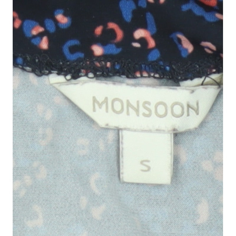 Monsoon Women Blue Leopard Print High Neck Puff Sleeve Blouse Size S