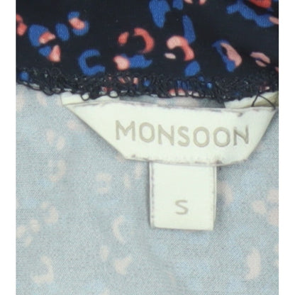 Monsoon Women Blue Leopard Print High Neck Puff Sleeve Blouse Size S