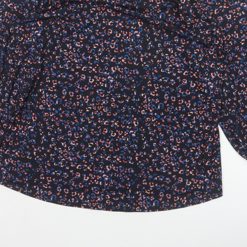 Monsoon Women Blue Leopard Print High Neck Puff Sleeve Blouse Size S
