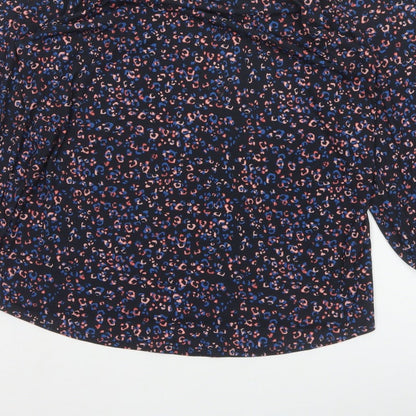 Monsoon Women Blue Leopard Print High Neck Puff Sleeve Blouse Size S