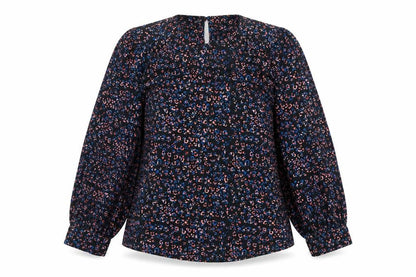 Monsoon Women Blue Leopard Print High Neck Puff Sleeve Blouse Size S