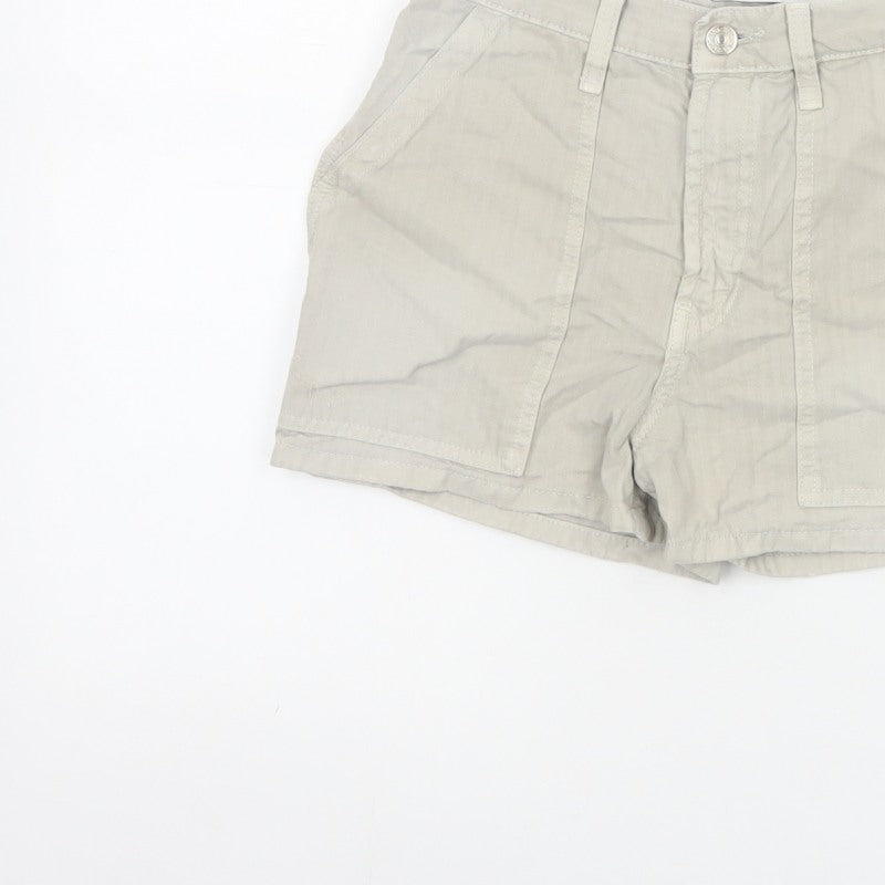 Zara Women Beige UK 6 High Rise Cotton Utility Shorts Pockets