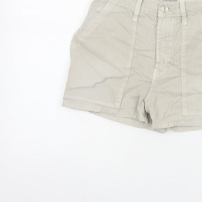 Zara Women Beige UK 6 High Rise Cotton Utility Shorts Pockets