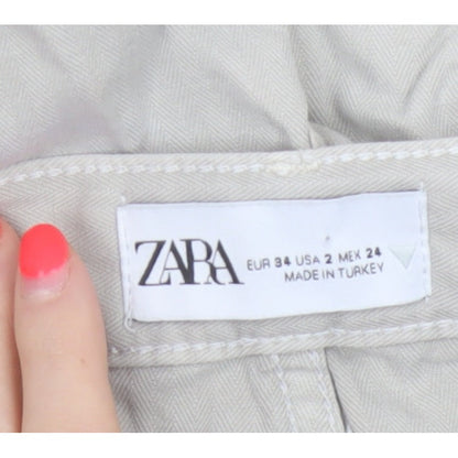 Zara Women Beige UK 6 High Rise Cotton Utility Shorts Pockets