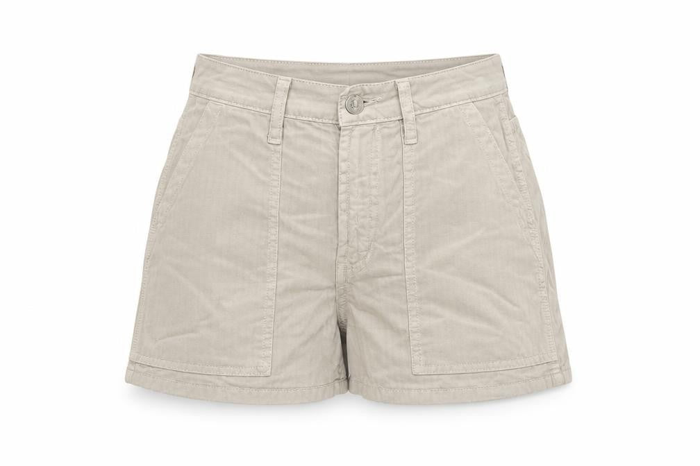 Zara Women Beige UK 6 High Rise Cotton Utility Shorts Pockets