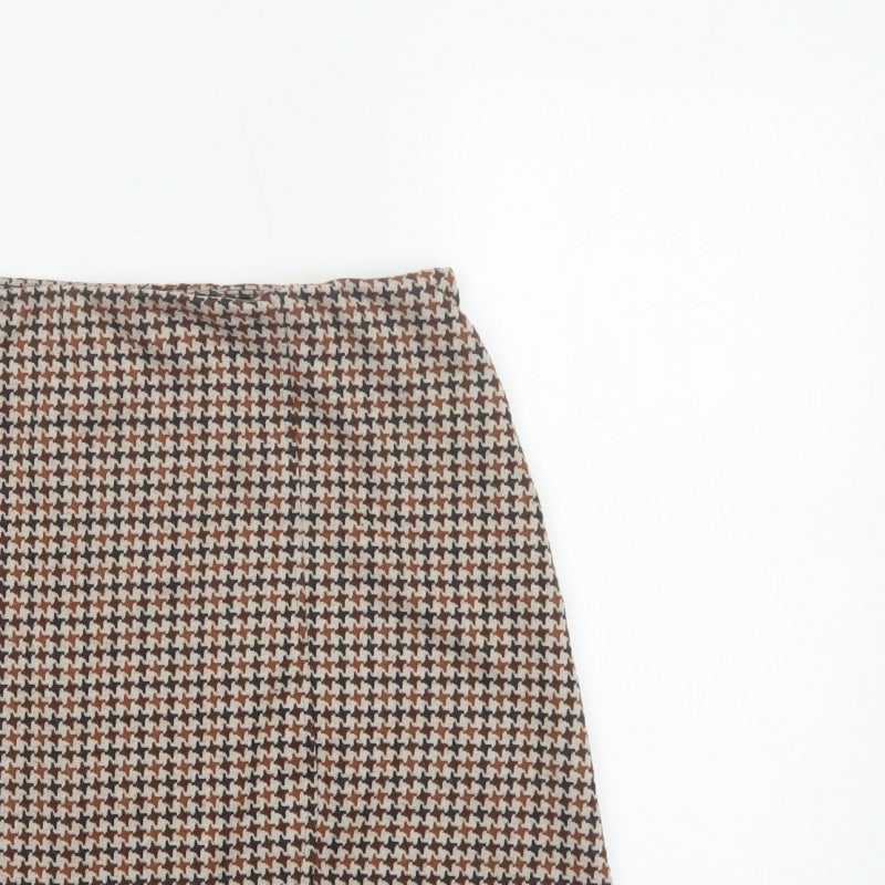H&M Women Brown XL Houndstooth Straight Pencil Mini Skirt