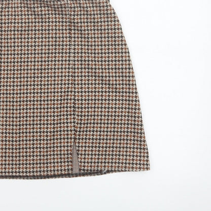 H&M Women Brown XL Houndstooth Straight Pencil Mini Skirt