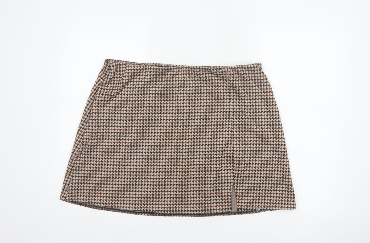 H&M Women Brown XL Houndstooth Straight Pencil Mini Skirt