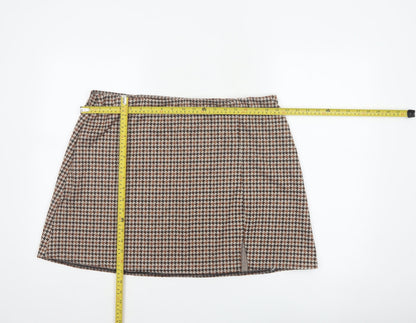 H&M Women Brown XL Houndstooth Straight Pencil Mini Skirt