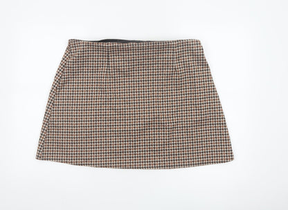 H&M Women Brown XL Houndstooth Straight Pencil Mini Skirt