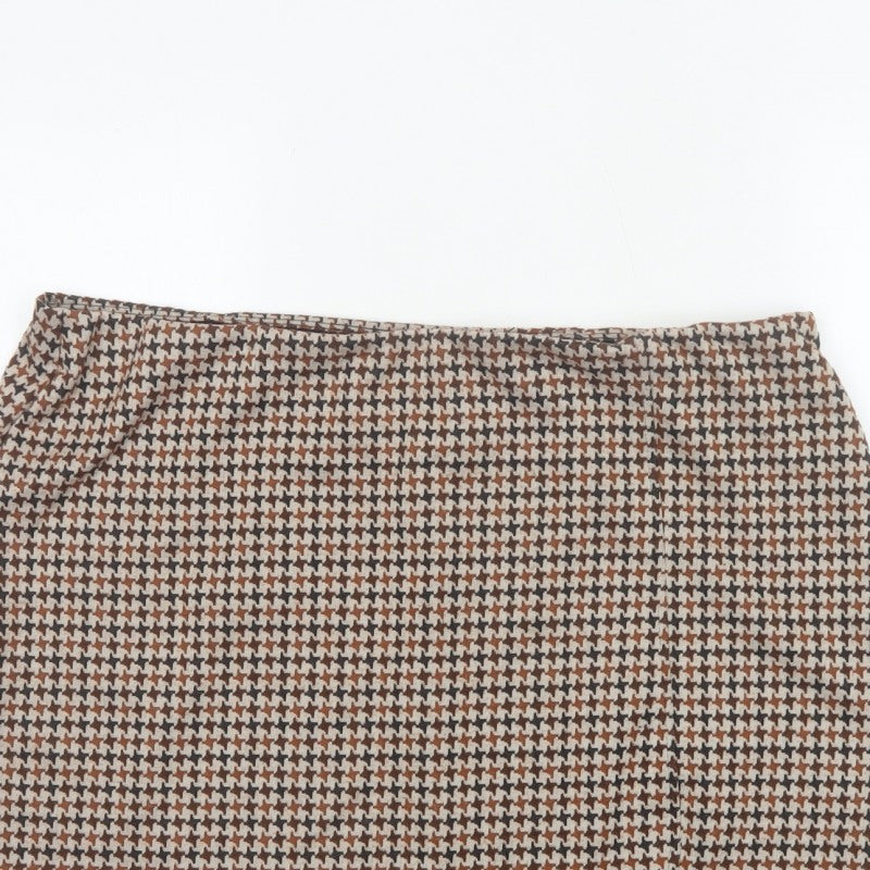 H&M Women Brown XL Houndstooth Straight Pencil Mini Skirt