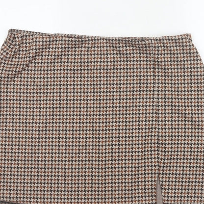 H&M Women Brown XL Houndstooth Straight Pencil Mini Skirt