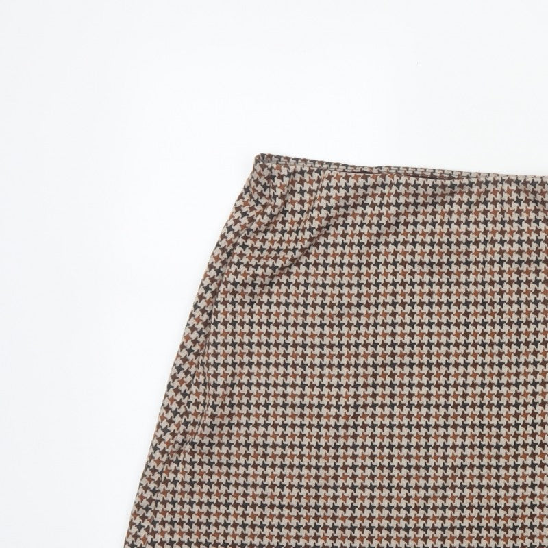 H&M Women Brown XL Houndstooth Straight Pencil Mini Skirt