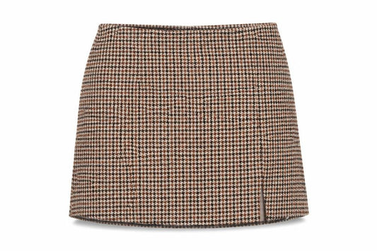 H&M Women Brown XL Houndstooth Straight Pencil Mini Skirt