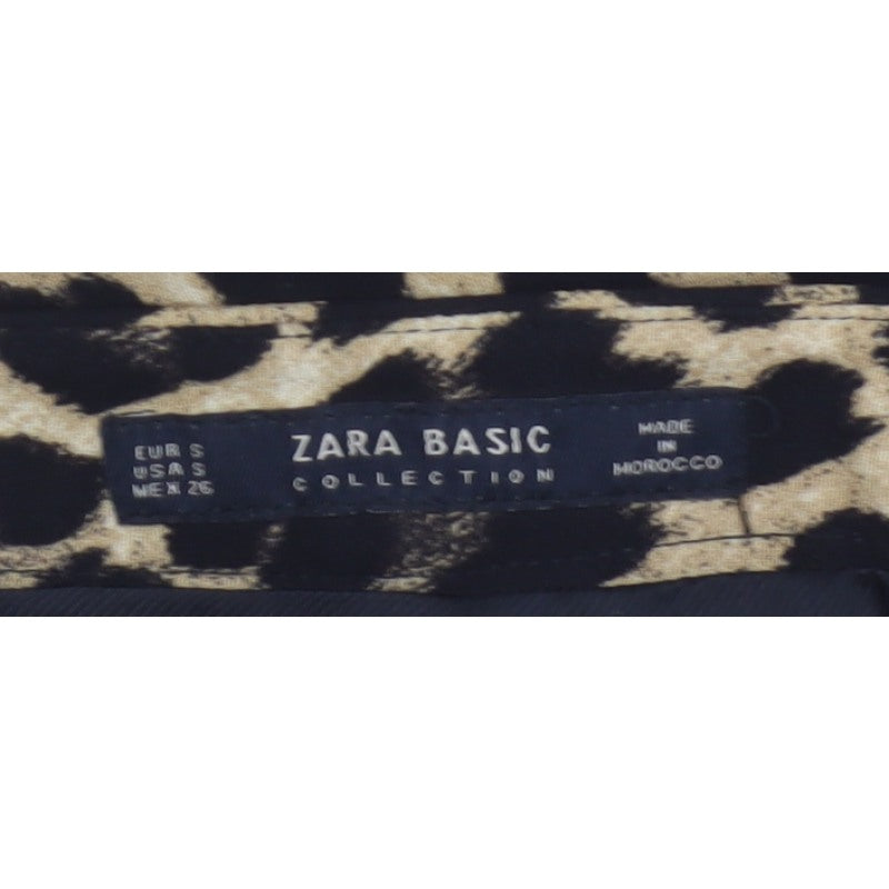 Zara Basic Women Beige Leopard Print Mini Skirt UK 8 Zip