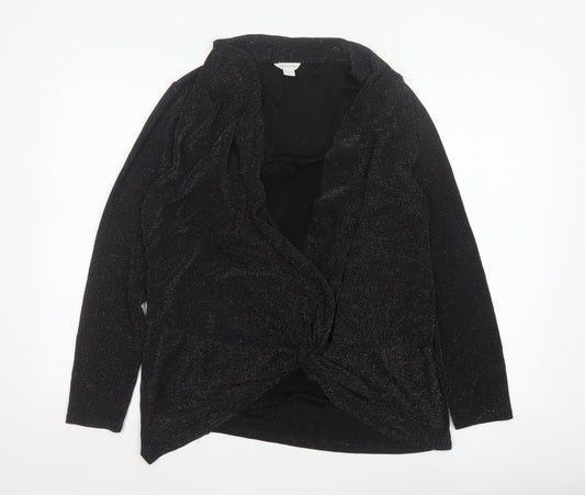 Monsoon Women Black Silver Sparkle Wrap Knit Top UK 18 Long Sleeve