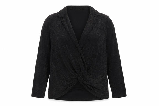 Monsoon Women Black Silver Sparkle Wrap Knit Top UK 18 Long Sleeve