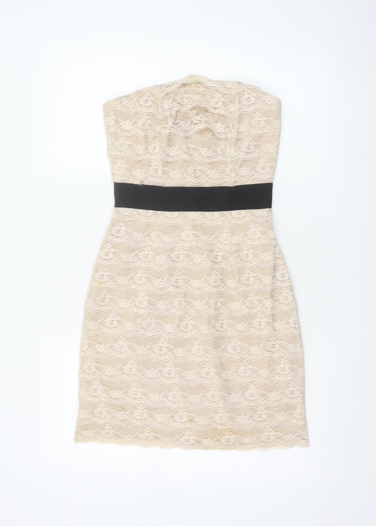 H&M Women Beige Lace Fit & Flare Strapless Dress UK 6 Wedding Party