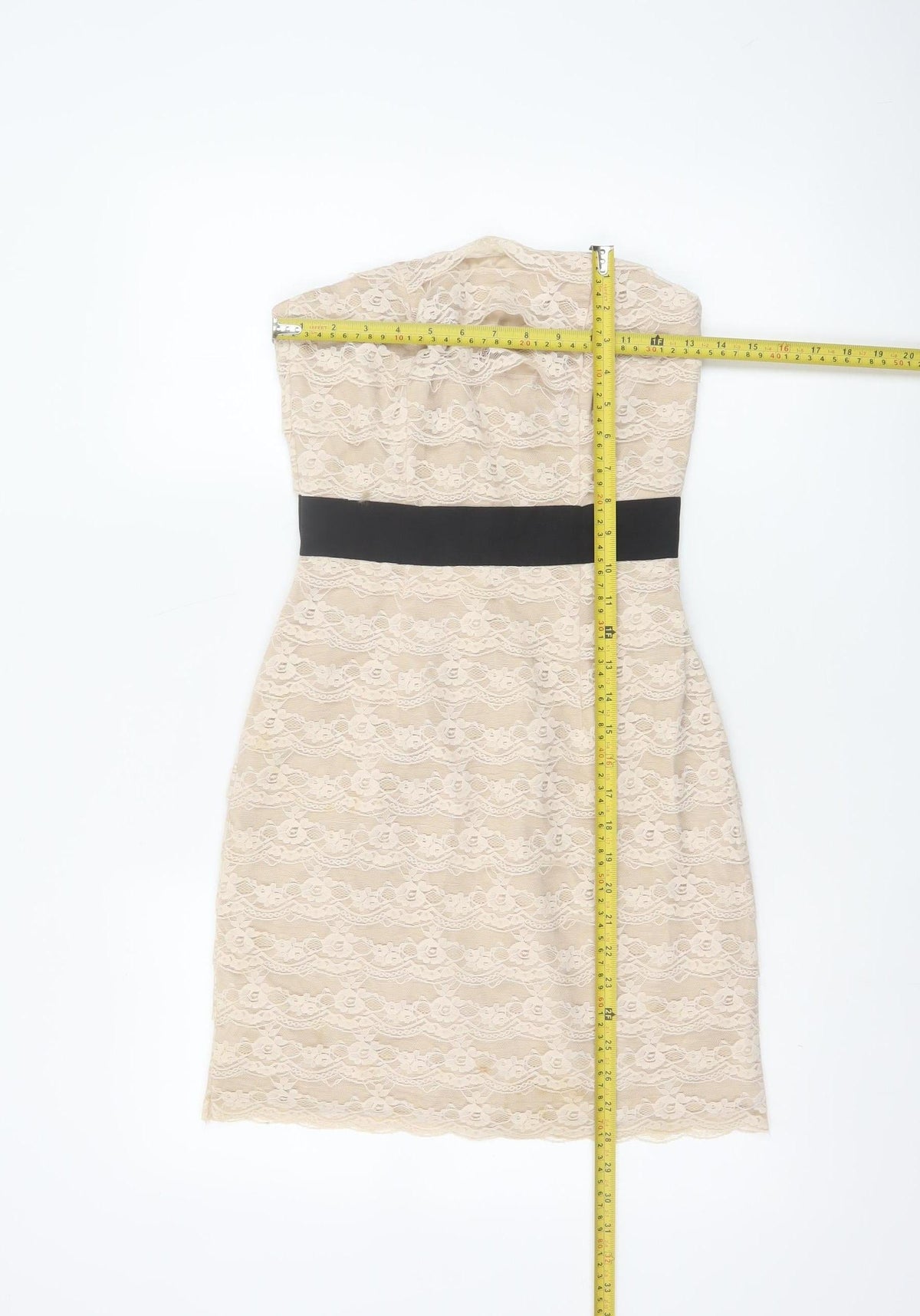 H&M Women Beige Lace Fit & Flare Strapless Dress UK 6 Wedding Party