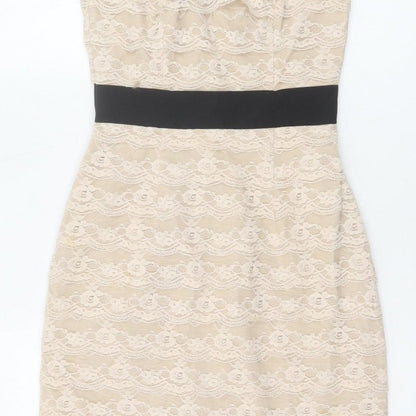 H&M Women Beige Lace Fit & Flare Strapless Dress UK 6 Wedding Party