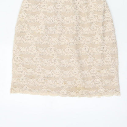 H&M Women Beige Lace Fit & Flare Strapless Dress UK 6 Wedding Party