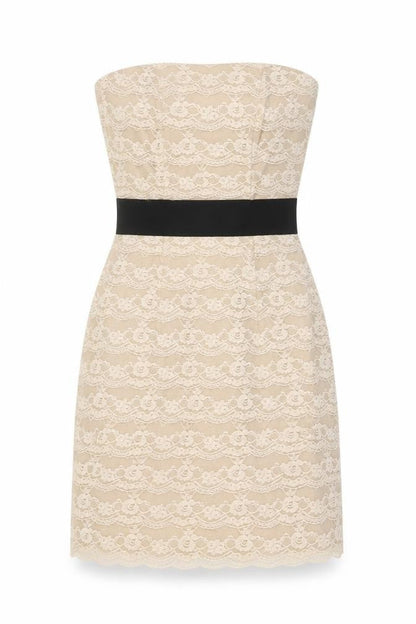 H&M Women Beige Lace Fit & Flare Strapless Dress UK 6 Wedding Party
