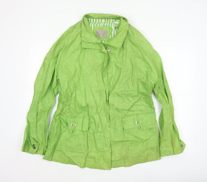 Adolfo Dominguez Women Green M Linen Zip Utility Jacket Cotton Lined