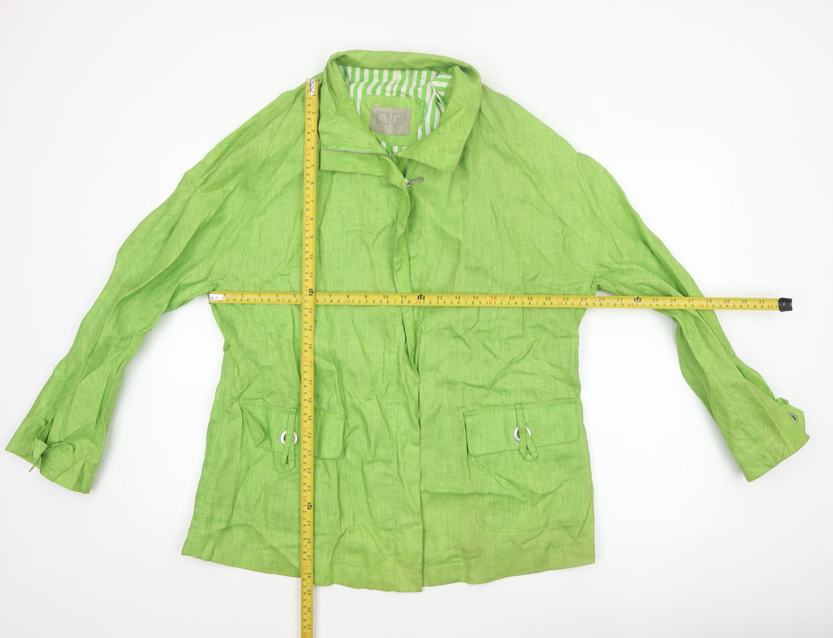 Adolfo Dominguez Women Green M Linen Zip Utility Jacket Cotton Lined