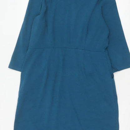 Seasalt Cornwall Women Blue UK 14 Cleats Shift Dress Cowl Neck Pockets