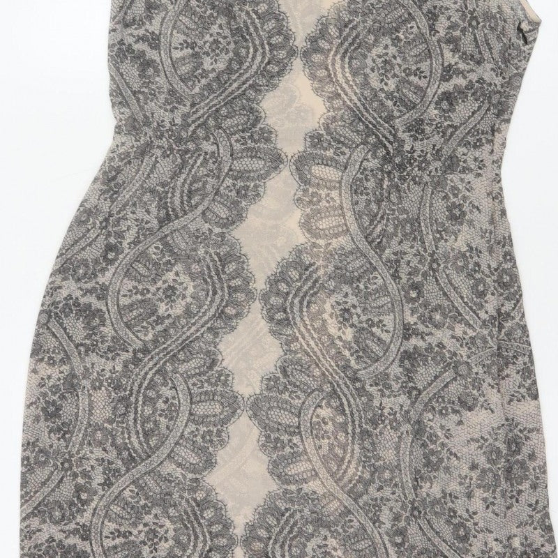 Hobbs Women’s Beige Black Lace Collar Knee Length Sheath Dress UK 12