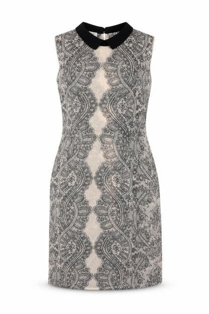Hobbs Women’s Beige Black Lace Collar Knee Length Sheath Dress UK 12