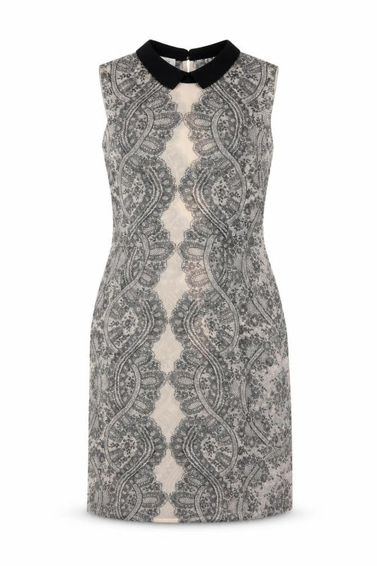 Hobbs Women’s Beige Black Lace Collar Knee Length Sheath Dress UK 12