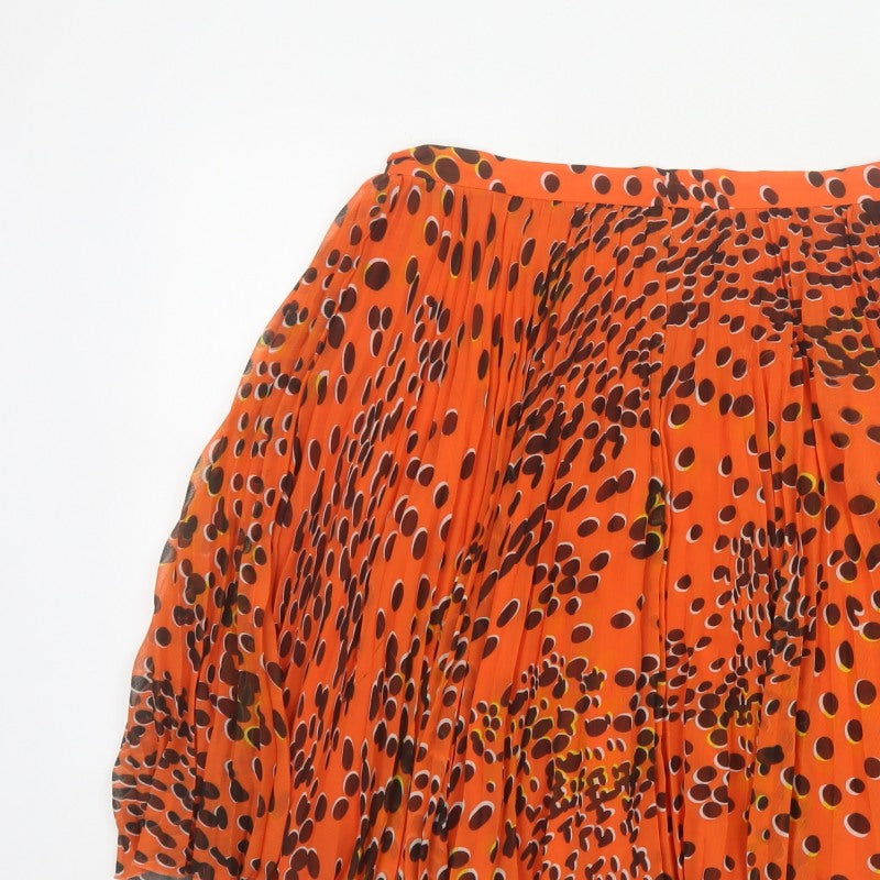 Whistles Women's Orange UK 12 Pleated Polka Dot Chiffon Skirt