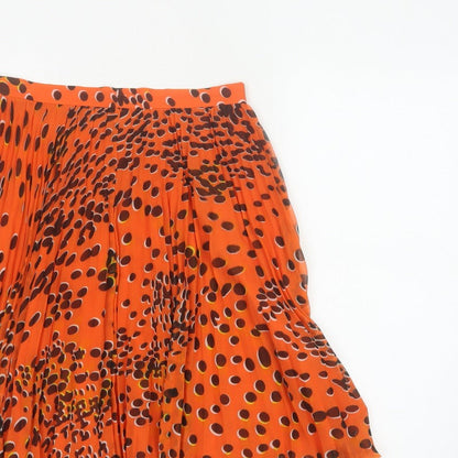 Whistles Women's Orange UK 12 Pleated Polka Dot Chiffon Skirt