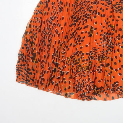 Whistles Women's Orange UK 12 Pleated Polka Dot Chiffon Skirt