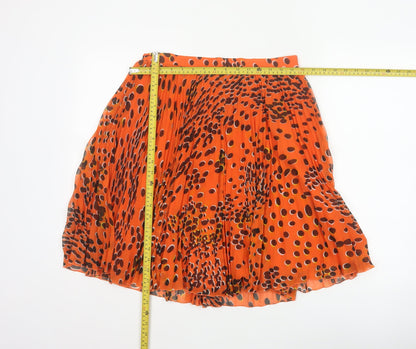 Whistles Women's Orange UK 12 Pleated Polka Dot Chiffon Skirt