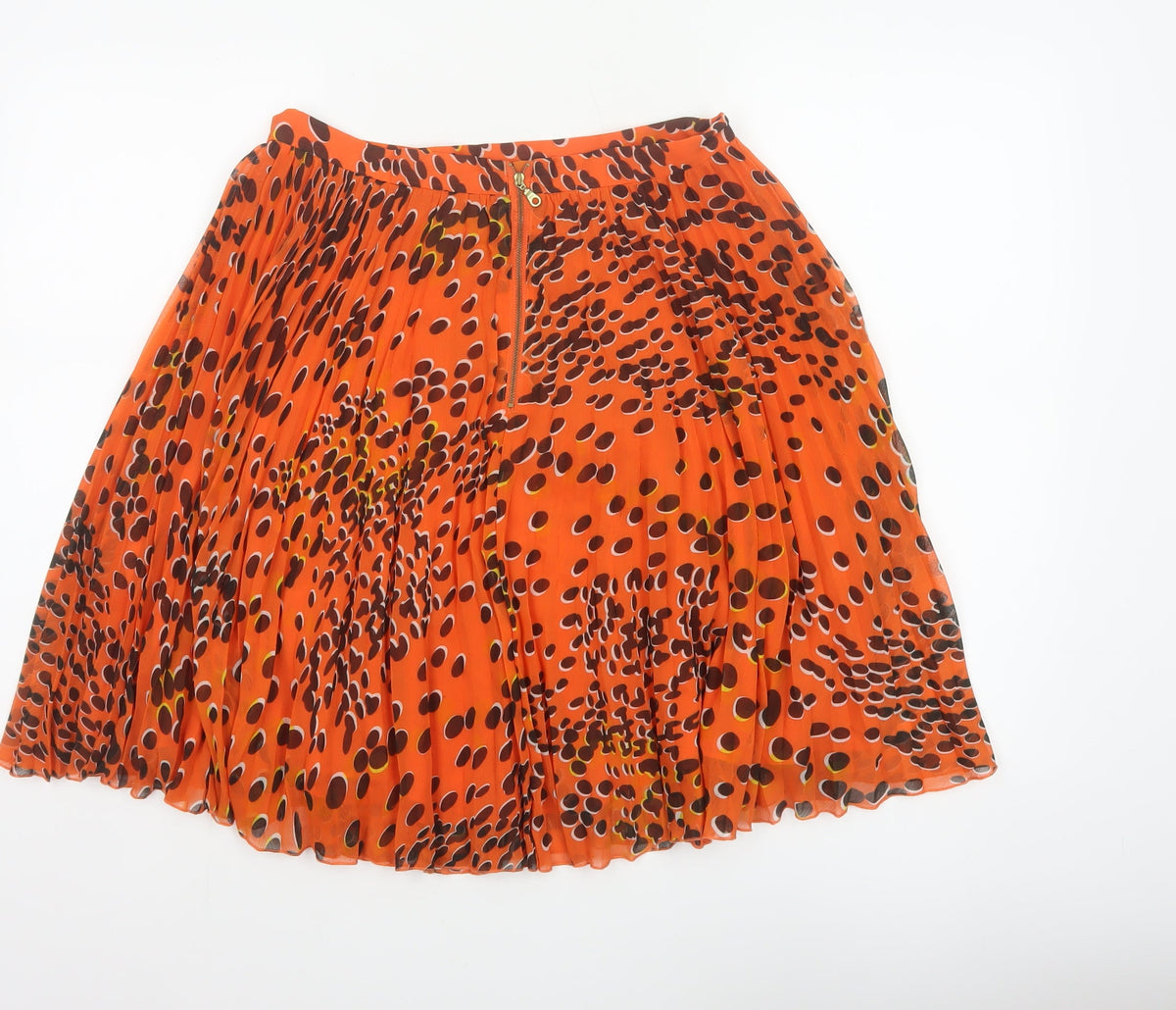 Whistles Women's Orange UK 12 Pleated Polka Dot Chiffon Skirt