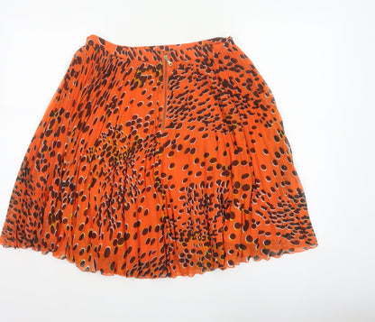 Whistles Women's Orange UK 12 Pleated Polka Dot Chiffon Skirt