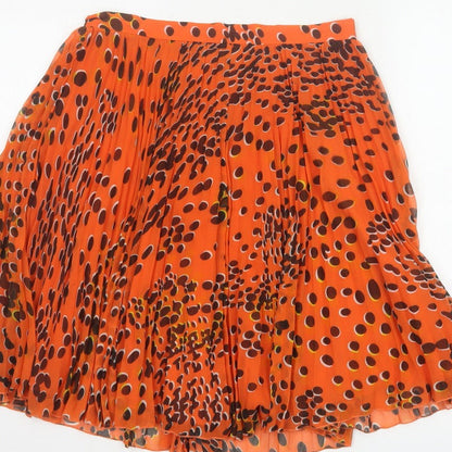 Whistles Women's Orange UK 12 Pleated Polka Dot Chiffon Skirt