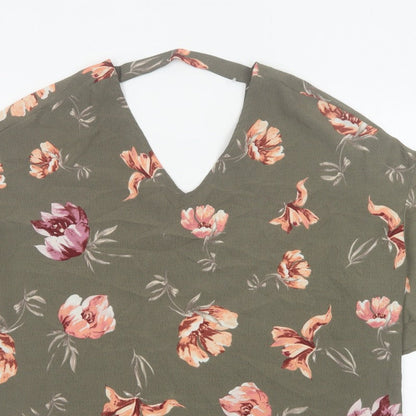 Blue Vanilla Women Green Floral V-Neck Flutter Sleeve Blouse M