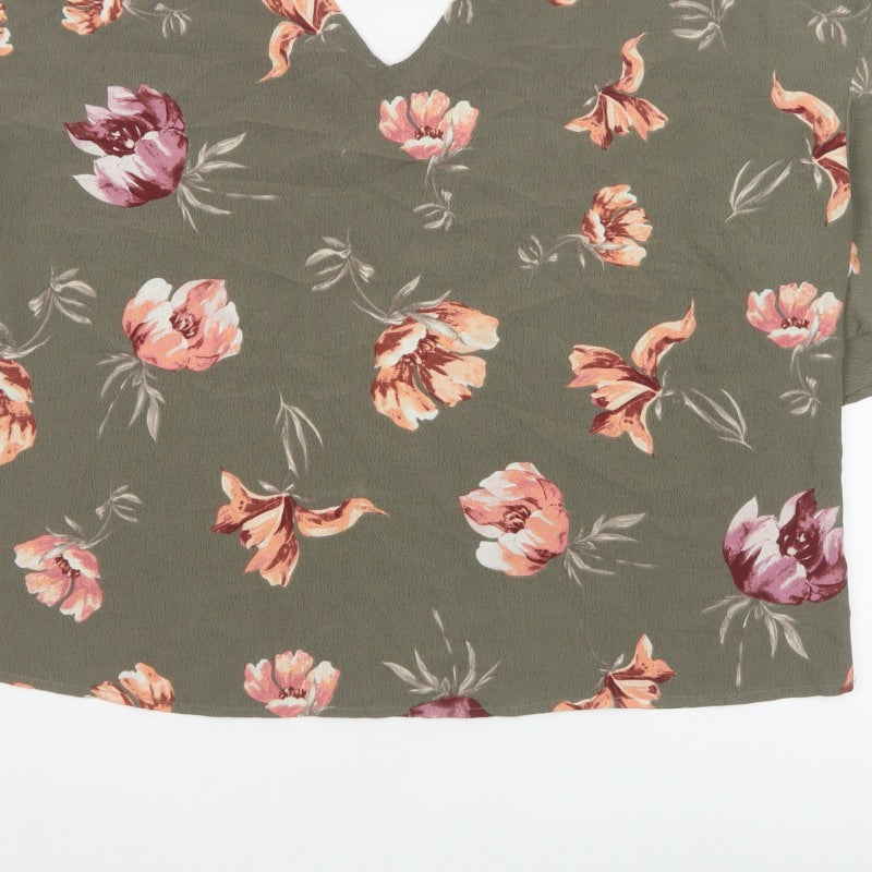 Blue Vanilla Women Green Floral V-Neck Flutter Sleeve Blouse M