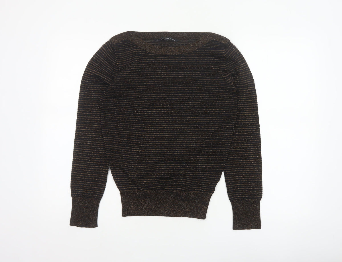 Betty Jackson Black Women’s Black Gold Striped Glitter Knit Jumper UK 10