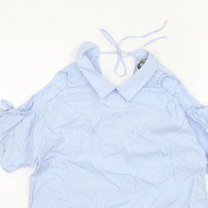 Zara Women Blue Stripe Off Shoulder Cold Shoulder Cotton Blouse Size S