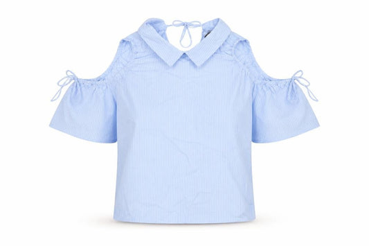 Zara Women Blue Stripe Off Shoulder Cold Shoulder Cotton Blouse Size S