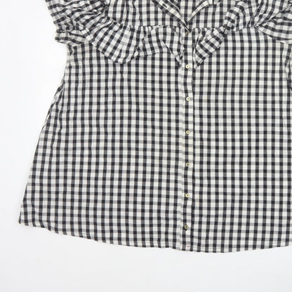 River Island Women Black White Check Puff Sleeve Blouse UK 16