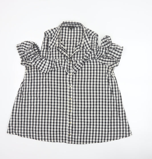 River Island Women Black White Check Puff Sleeve Blouse UK 16