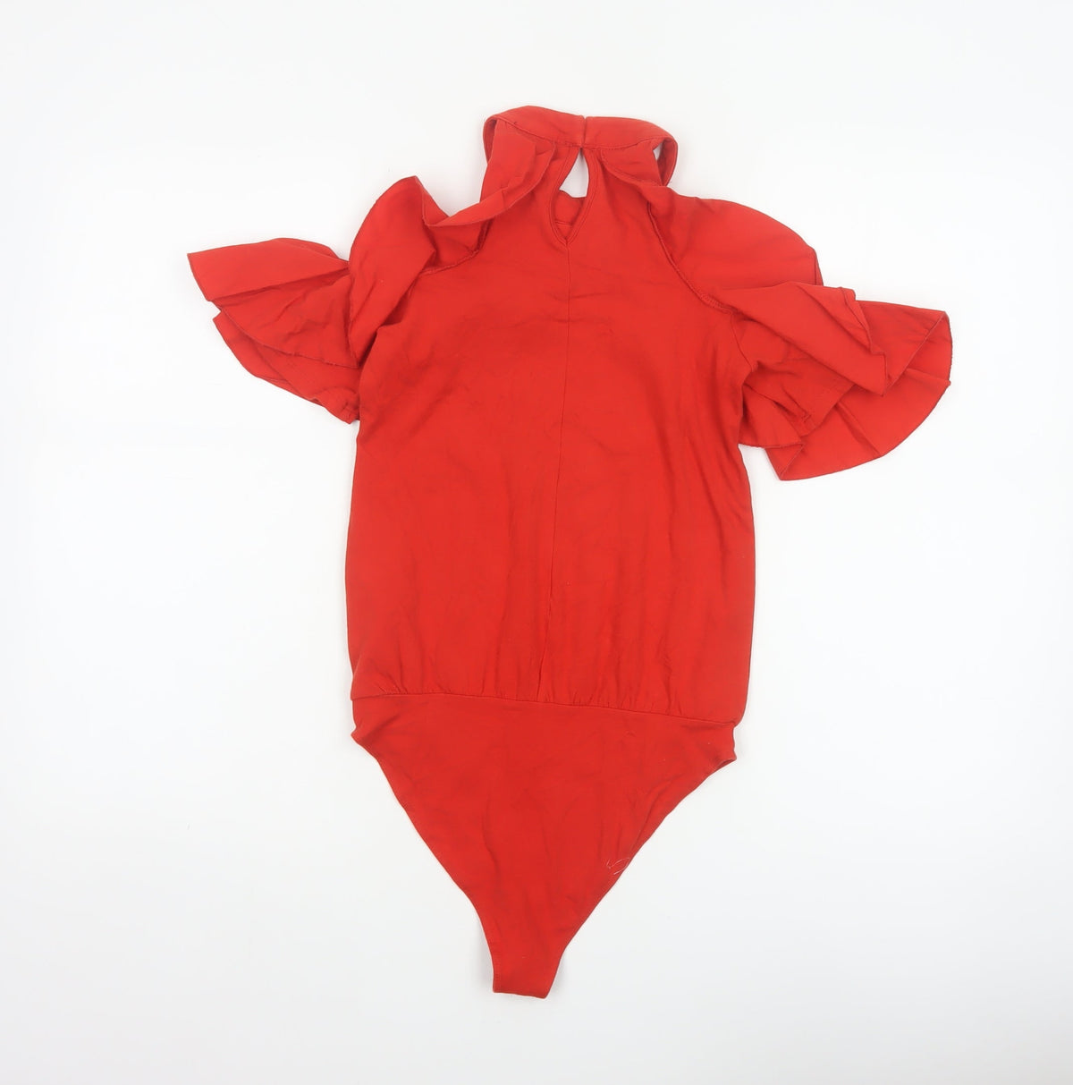 Zara Trafaluc Women Red S Ruffle Cold Shoulder High Neck Bodysuit