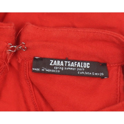 Zara Trafaluc Women Red S Ruffle Cold Shoulder High Neck Bodysuit