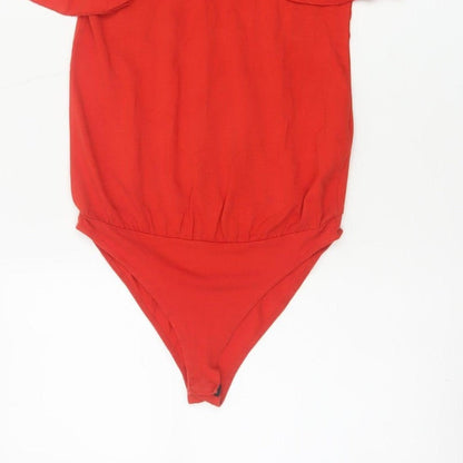 Zara Trafaluc Women Red S Ruffle Cold Shoulder High Neck Bodysuit